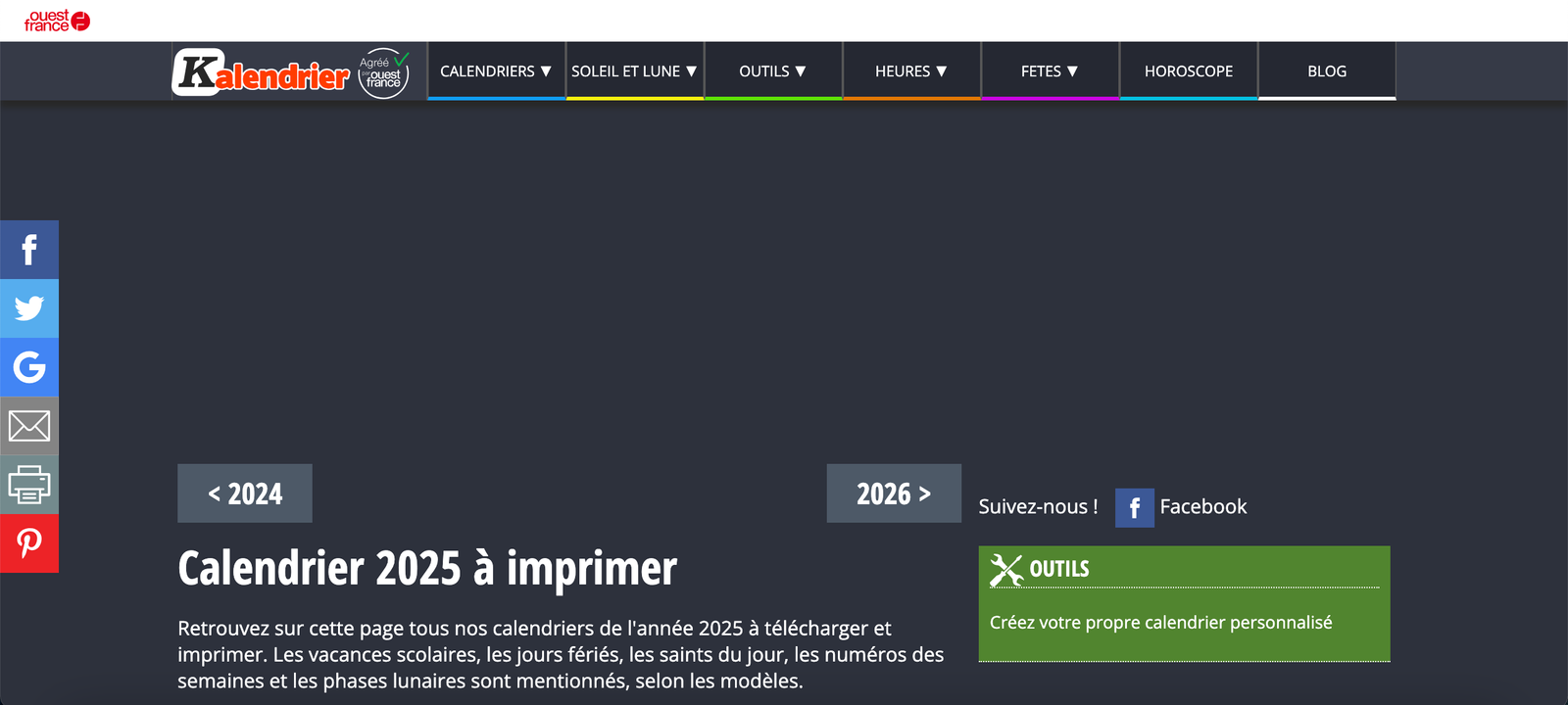 calendrier 2025 Kalendrier.ouest-france