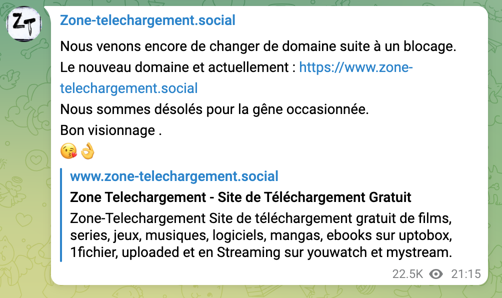 canal telegram zone téléchargement