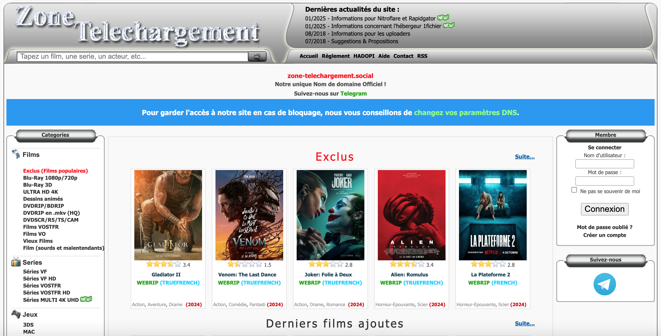 zone téléchargement nouvelle adresse